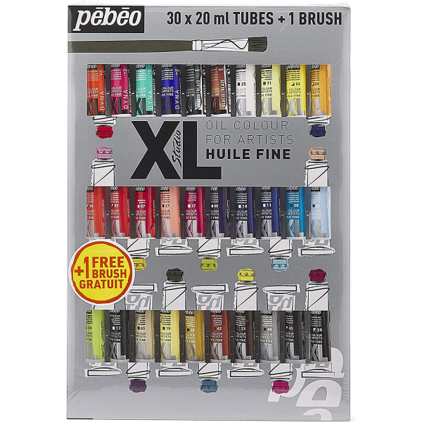Peinture à l'huile - Fine - 30 tubes de 20 ml + 1 pinceau - Pébéo Studio XL