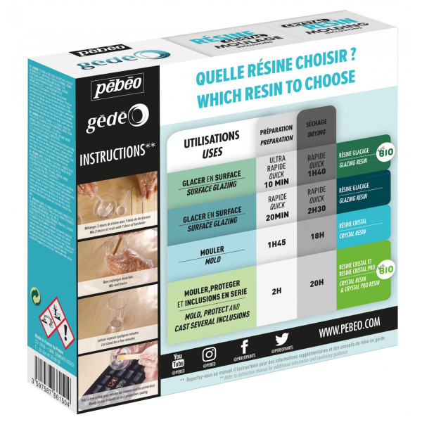 Kit pour résine cristal - Résine époxy - Pébéo Cristal - Moulage - Coulage