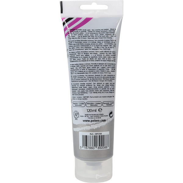 Tube de peinture acrylique - Argent - Nacré - Pour décoration - Pébéo - DecoCrème