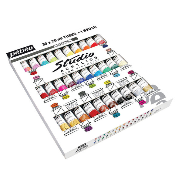 Peinture acrylique - Fine - 30 tubes de 20 ml + 1 pinceau - Pébéo Studio Acrylics