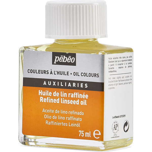 Huile de lin - Peinture à l'huile raffinée - Diluant - Pébéo - Flacon de 75ml