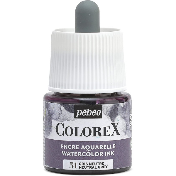 Encre aquarelle - Gris neutre - Pébéo - Colorex - Flacon de 45 ml