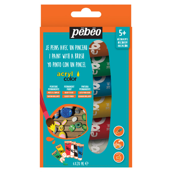 Peinture acrylique - Enfant - 6 tubes de 20ml - Pébéo - Acryl Color