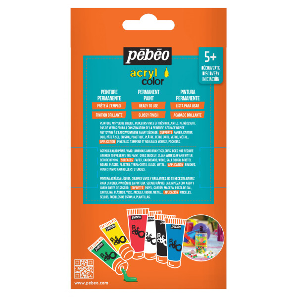 Peinture acrylique - Enfant - 6 tubes de 20ml - Pébéo - Acryl Color