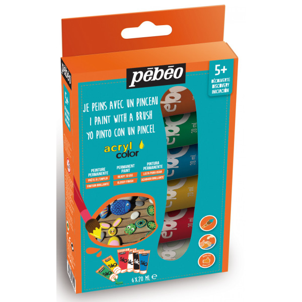 Peinture acrylique - Enfant - 6 tubes de 20ml - Pébéo - Acryl Color