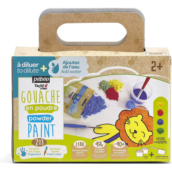 Peinture gouache - Enfant - Poudre à mélanger - 4 couleurs - Naturelle - Pébéo - Tact'il Color
