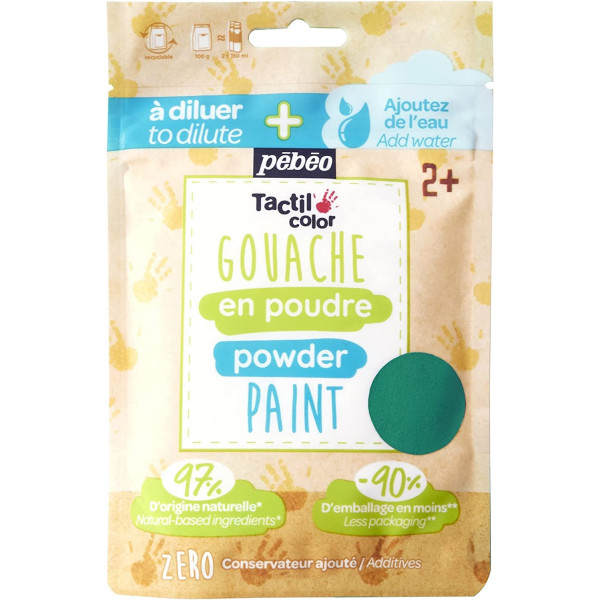 Peinture gouache - Enfant - Poudre à mélanger - Vert - Naturelle - Pébéo - Tact'il Color