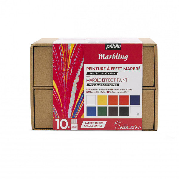 Peinture à effet marbré - Pébéo - Marbling - Coffret complet - 10 couleurs et accessoires