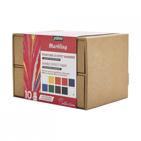 Peinture à effet marbré - Pébéo - Marbling - Coffret complet - 10 couleurs et accessoires