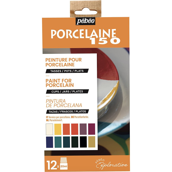 Peinture pour porcelaine - Pébéo - Porcelaine 150 - Coffret de 12 flacons