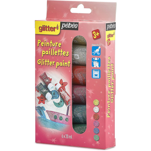 Tube de peinture à paillettes - Pébéo - Glitter - 6 tubes de 20ml