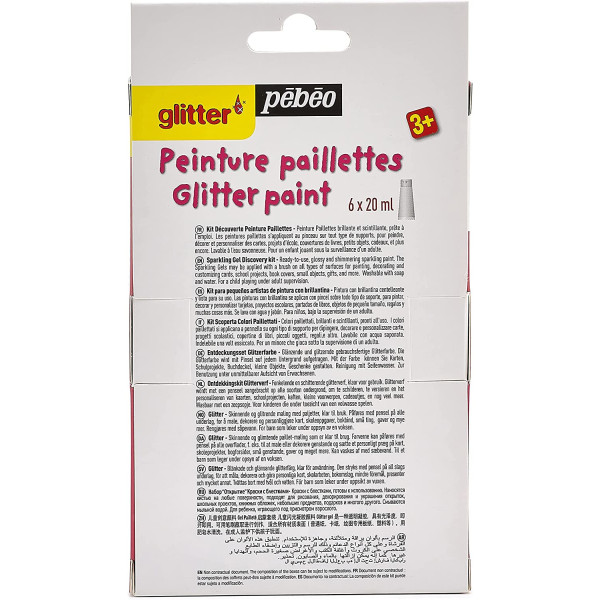 Tube de peinture à paillettes - Pébéo - Glitter - 6 tubes de 20ml