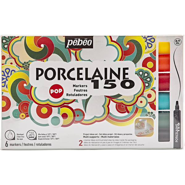 6 feutres pour porcelaine - Pébéo - Porcelaine 150 - Pointe fine - Couleur Pop