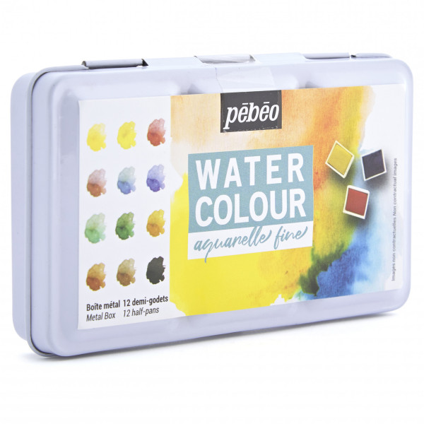 Peinture aquarelle - Fine - Coffret métal de 12 demi-godets - Pébéo