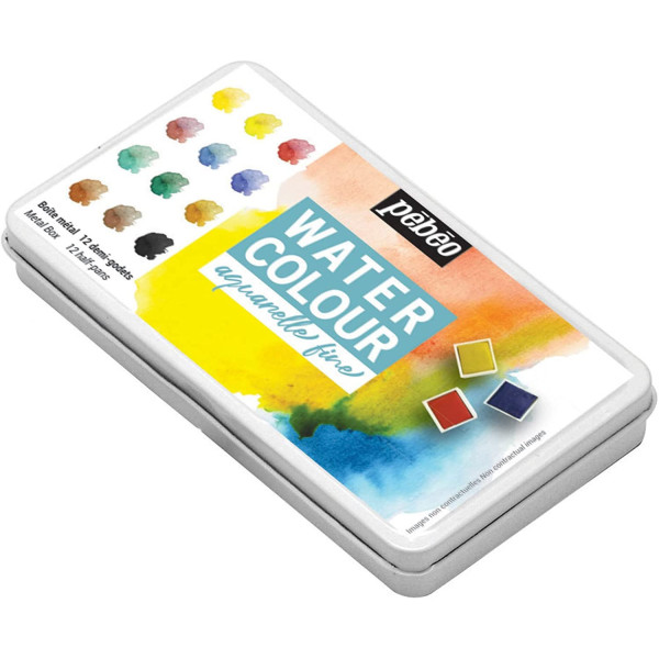 Peinture aquarelle - Fine - Coffret métal de 12 demi-godets - Pébéo