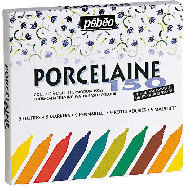 photo-Feutres porcelaine - Pébéo - Porcelaine 150 - Pochette de 9 couleurs