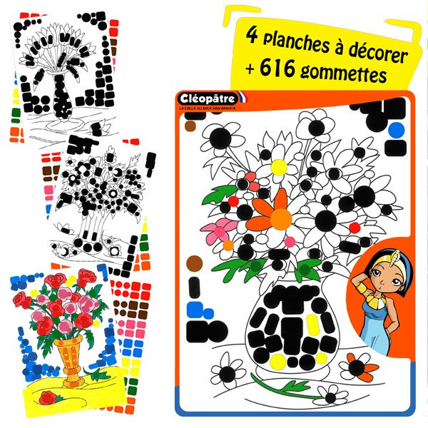 photo-Pochette de gommettes - Planches à décorer - Fleurs - 616 gommettes - Cléopâtre