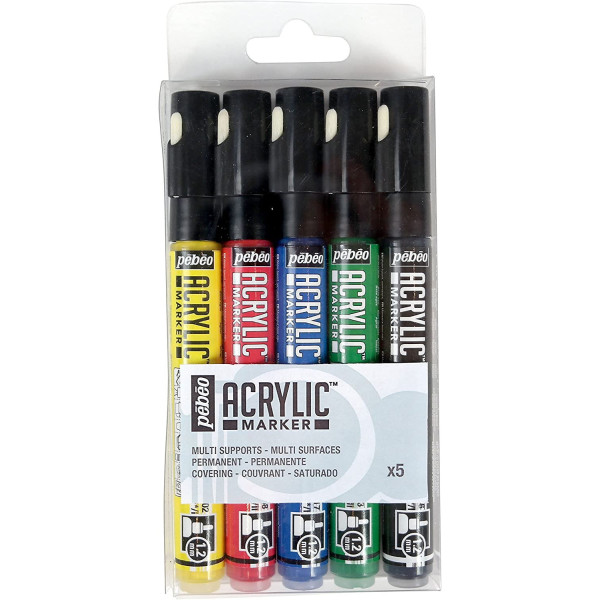photo-Feutres - Marqueurs - Acrylic Marker - Pébéo - 5 couleurs - 1,2mm - Pointe ronde