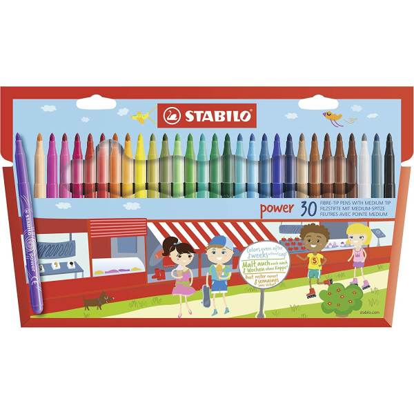 Etui carton de 30 feutres de coloriage STABILO power - pointe moyenne