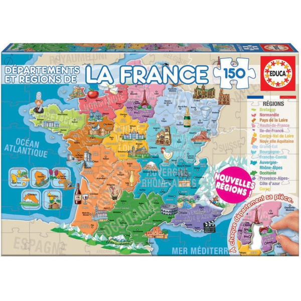 photo-Puzzle - Carte de France - Départements et régions - 150 pièces - Dès 6 ans
