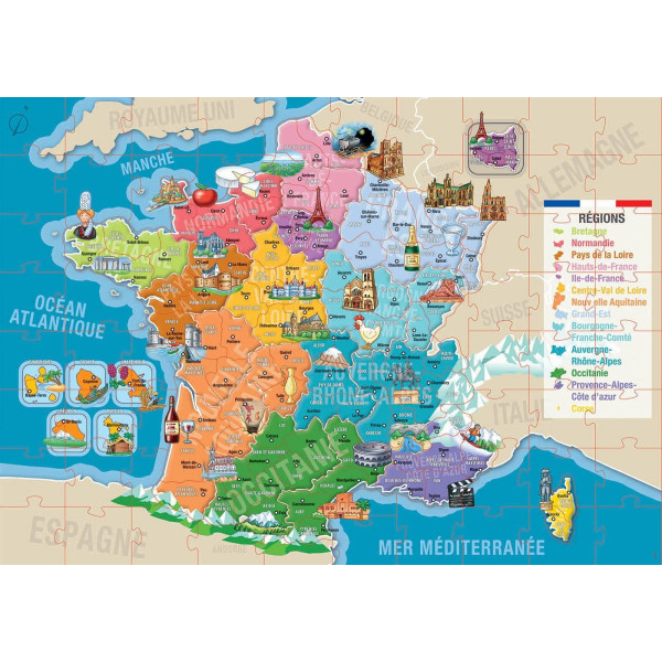 Puzzle - Carte de France - Départements et régions - 150 pièces - Dès 6 ans