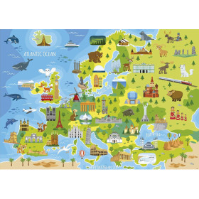 Puzzle - Carte de l'Europe - Animaux - Monuments - Jeu éducatif - 150 pièces - Dès 6 ans