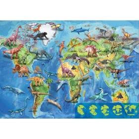 Puzzle - Carte du monde avec les dinosaures - Jeu éducatif - 150 pièces - Dès 6 ans