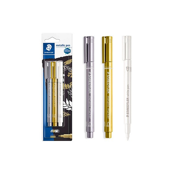 3 marqueurs à encre métallique or argent blanc Staedtler