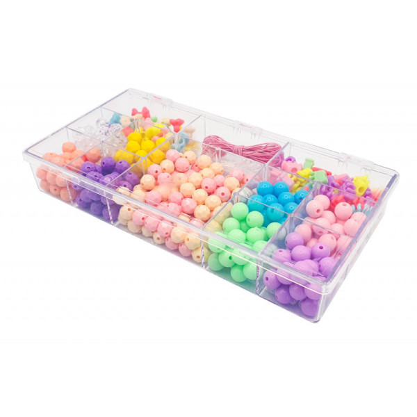 photo - Perles - Rondes - Fantaisie - Couleurs pastel + fil élastique - Boîte de 200g - Bijoux