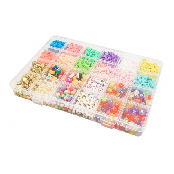 photo - Perles - Heishi - Polymère - Assortiment formes et couleurs - Boîte de 190g - Bijoux