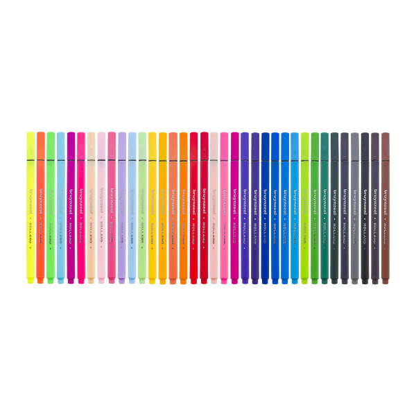 Boîte métal de 36 feutres de couleurs fineliners mix Brunynzeel