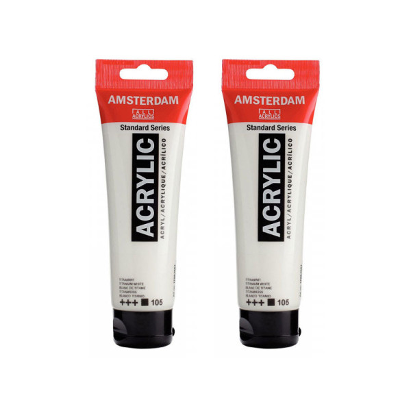 2 tubes de peinture Acrylique blanc titane Amsterdam 120ml
