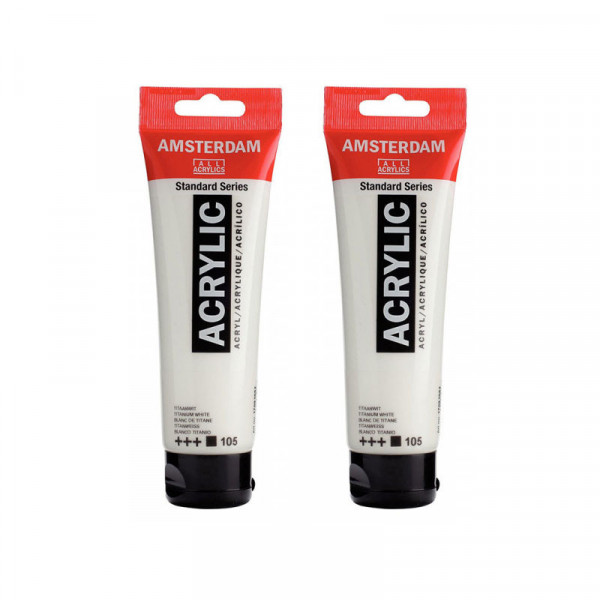 2 tubes de peinture Acrylique blanc titane Amsterdam 120ml