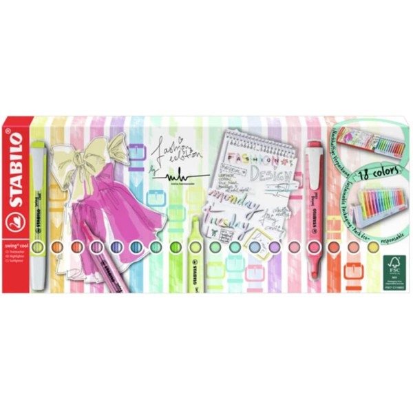 photo-Pack chevalet de 18 surligneurs STABILO swing cool - assortiment fluo et pastel