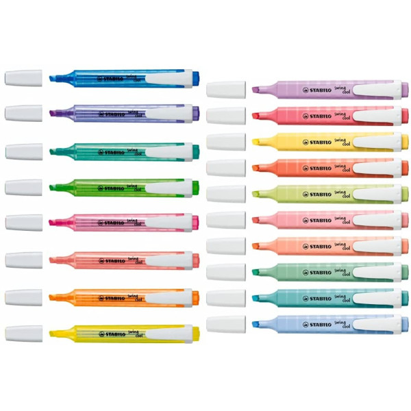 Pack chevalet de 18 surligneurs STABILO swing cool - assortiment fluo et pastel