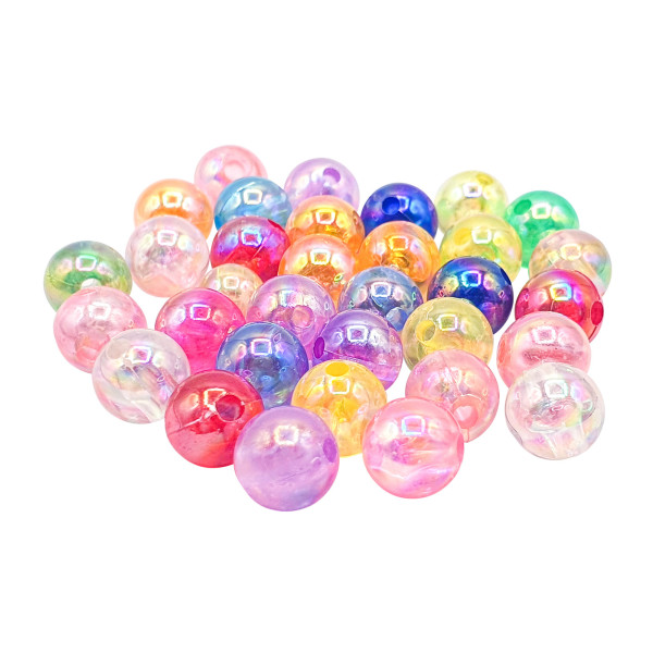 photo - Perles - Rondes - Couleurs irisées - Plastique - 1cm diamètre - Bijoux - 40G