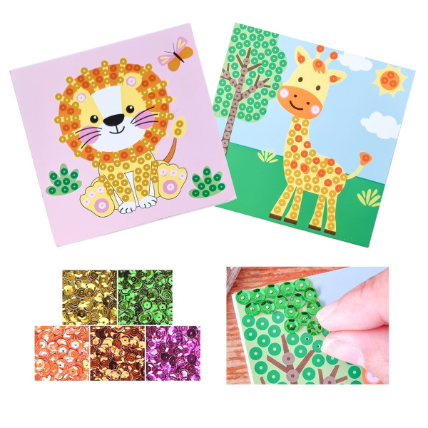 photo - Kit tableau sequins - Girafe et lion - Loisirs créatifs - Enfant - Dès 3 ans - CTOP