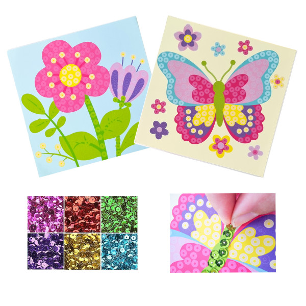 photo - Kit tableau sequins - Fleur et papillon - Loisirs créatifs - Enfant - Dès 3 ans - CTOP