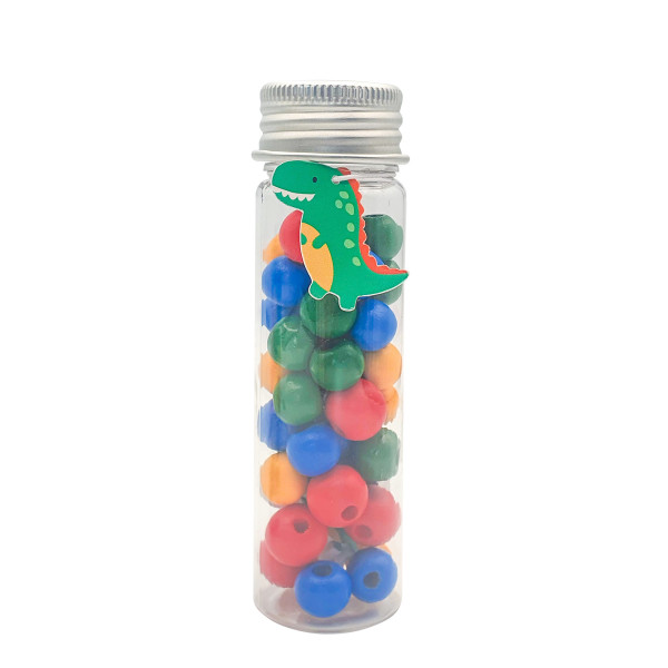 photo - Perles en bois - Tons bleu, jaune, rouge et vert + fil transparent - Tube de 15g