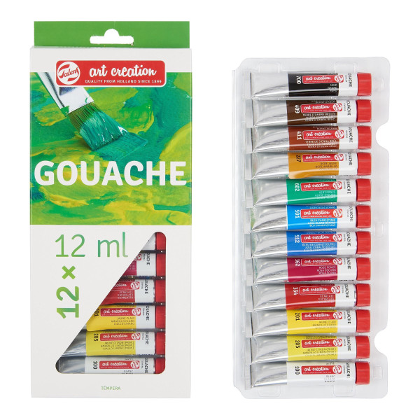 Boîte de 12 tubes de peinture gouache 12ml Talens