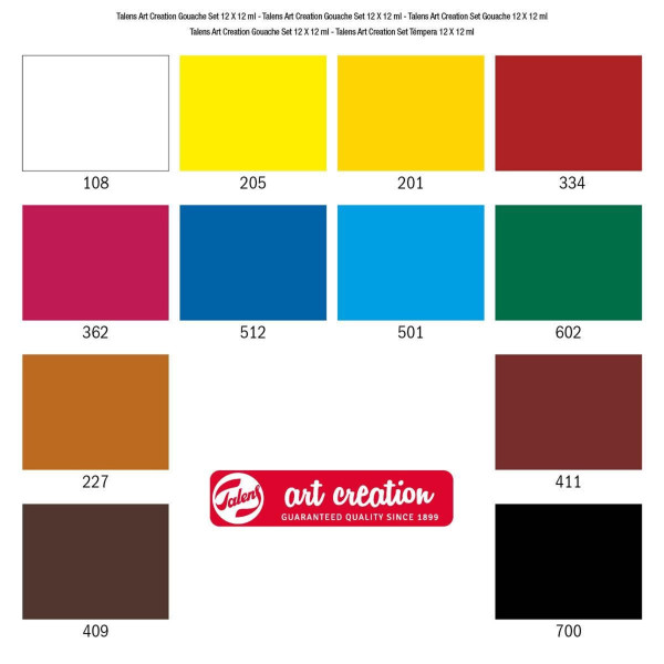 Boîte de 12 tubes de peinture gouache 12ml Talens