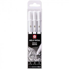 Etui de 3 stylos sakura gelly basic white - blanc - 0.3/0.4/0.5 mm - sakura pas cher | Artmania