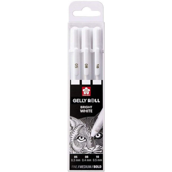 Etui de 3 stylos sakura gelly basic white - blanc - 0.3/0.4/0.5 mm - sakura pas cher | Artmania