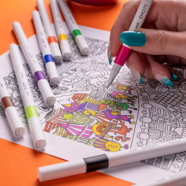 Feutres - Dessin - Ecriture - Coloriage - 10 couleurs tons calmes - Pointe fine - EMOTT