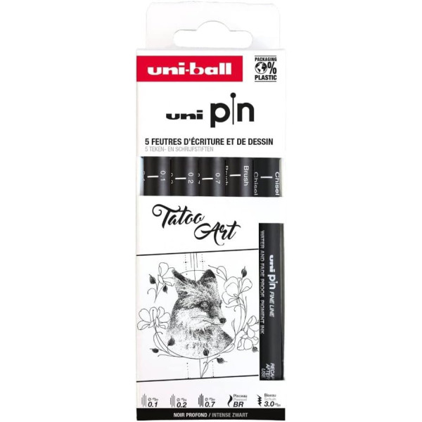 photo - Feutres - Noir - Dessin - Ecriture - Assortiment de pointes - Uni-Pin - Tatoo Art
