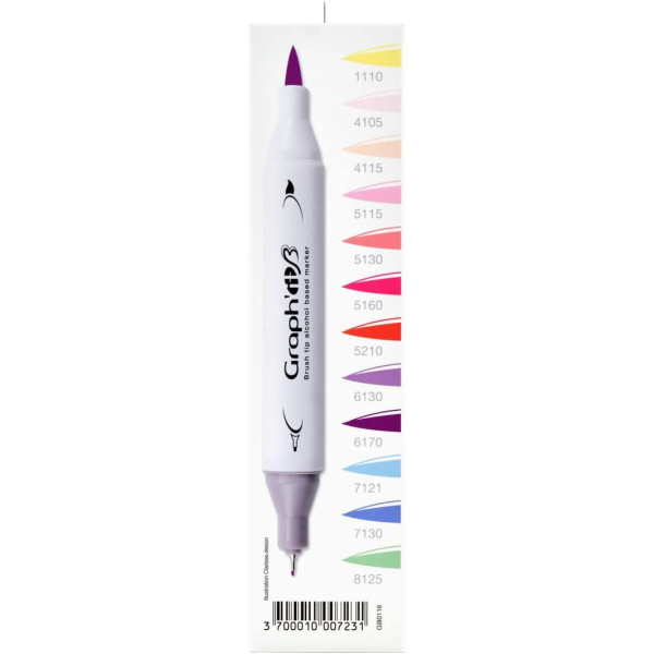 photo - Marqueurs - Feutres à alcool - Double pointe extra fine - Graph'it Brush - 12 couleurs