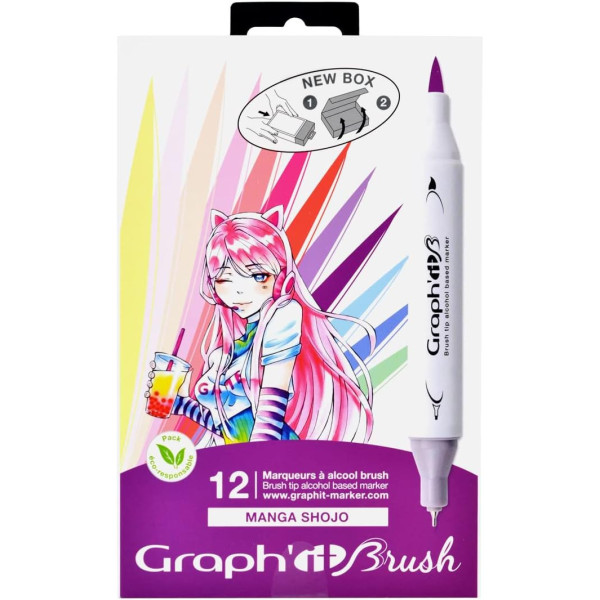 Marqueurs - Feutres à alcool - Double pointe extra fine - Graph'it Brush - 12 couleurs