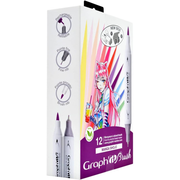 Marqueurs - Feutres à alcool - Double pointe extra fine - Graph'it Brush - 12 couleurs