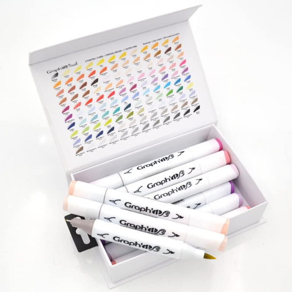 Marqueurs - Feutres à alcool - Double pointe extra fine - Graph'it Brush - 12 couleurs