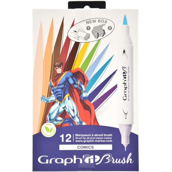 photo - Marqueurs - Feutres à alcool - Double pointe extra fine - Graph'it Brush - 12 couleurs